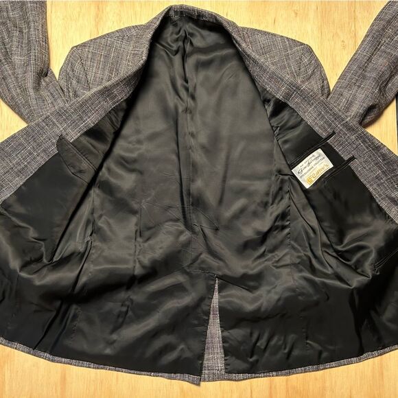 VTG Gino Salvaggi Wool Blend Tweed Black/White w/ rainbow Sport Coat Blazer 44R - Picture 7 of 15